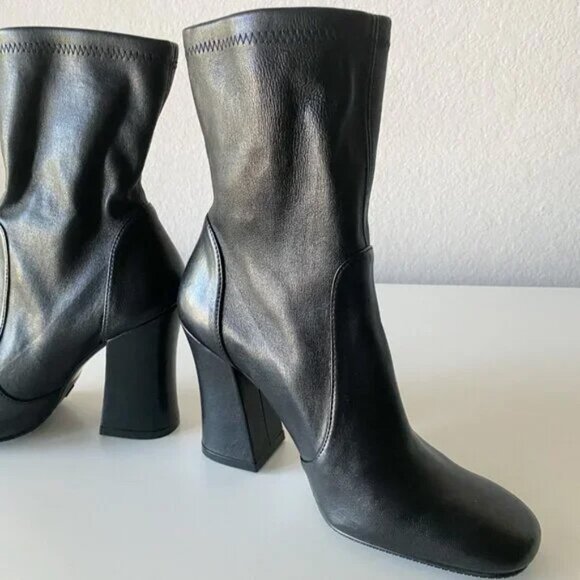 NWOT Stuart Weitzman Curveblock 100 Stretch Leather Booties Size 5 1/2 Spain - Picture 5 of 14